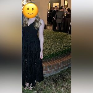 Red dress boutique full length lace dress